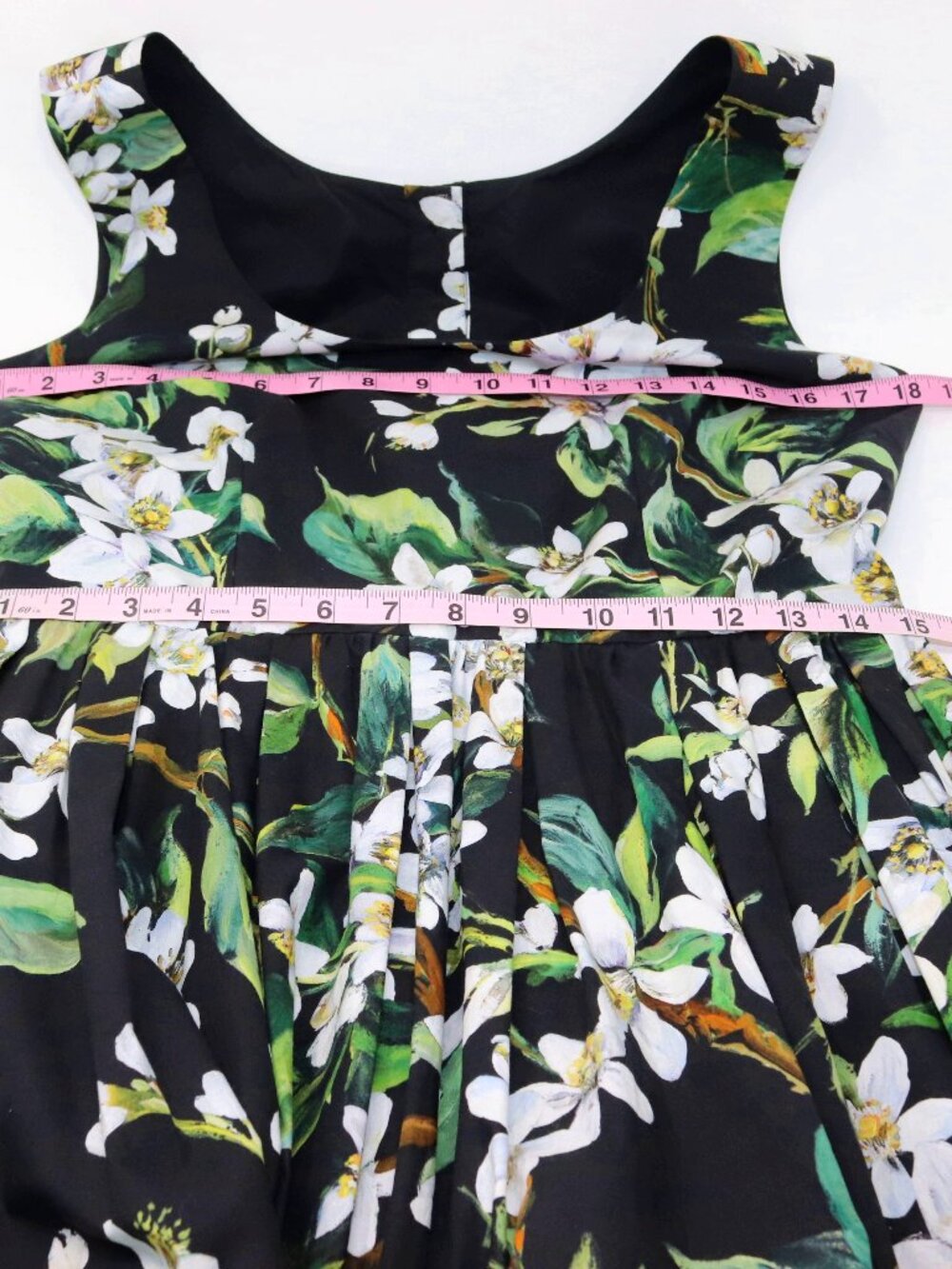 Dolce & Gabbana Size 44 Dress Black Green Floral Orange Blossom Midi Dress - Picture 13 of 16